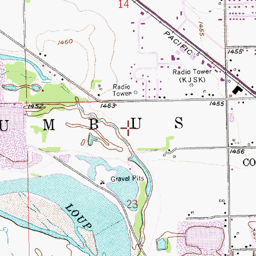 Topographic Map of KJSK-AM (Columbus), NE