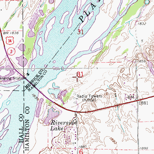 Topographic Map of KRGI-AM (Grand Island), NE