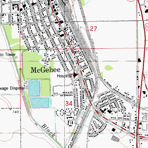 Topographic Map of McGehee Desha County Hospital Heliport, AR
