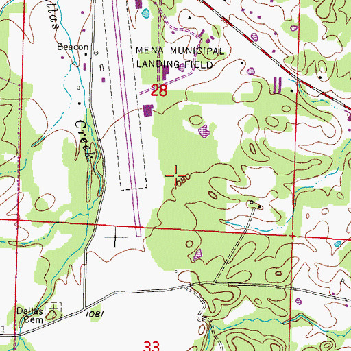 Topographic Map of Mena Intermountain Municipal Airport, AR