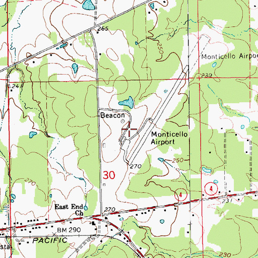 Topographic Map of Monticello Municipal Airport/Ellis Field, AR