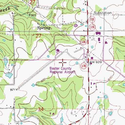 Topographic Map of Baxter County Airport, AR