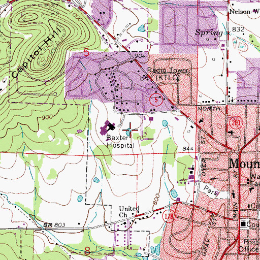 Topographic Map of Baxter County Regional Hospital Heliport, AR