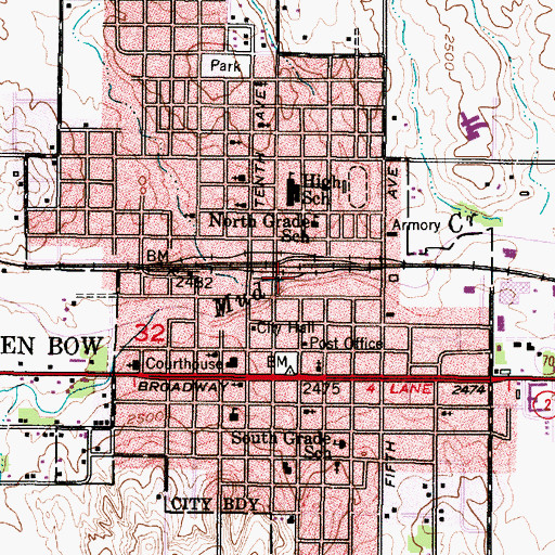 Topographic Map of City of Broken Bow, NE