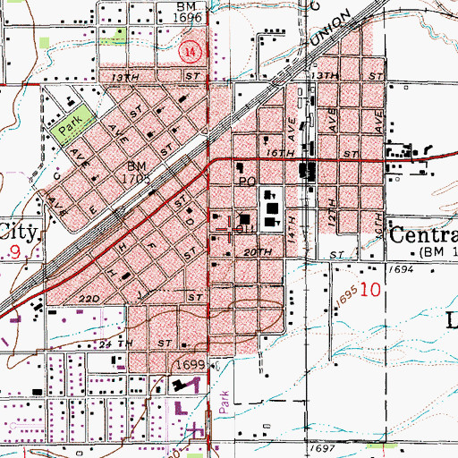 Topographic Map of City of Central City, NE