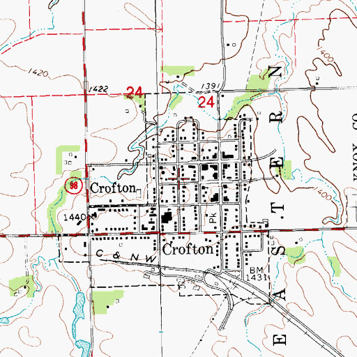 Topographic Map of City of Crofton, NE