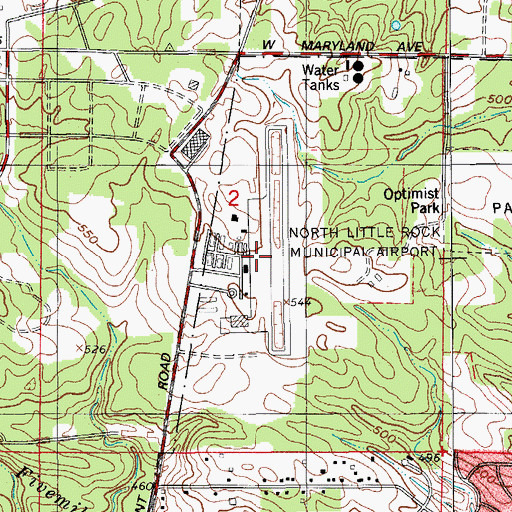 Topographic Map of North Little Rock Municipal Airport, AR