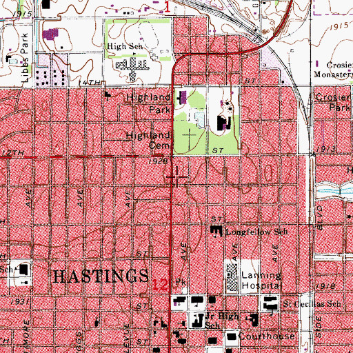 Topographic Map of City of Hastings, NE