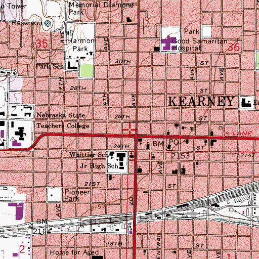 Topographic Map of City of Kearney, NE