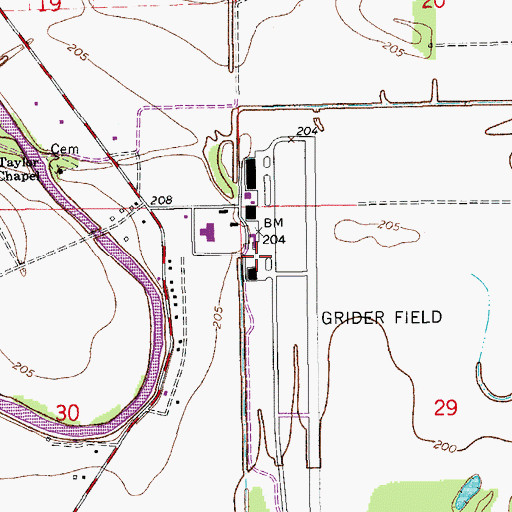 Topographic Map of Grider Field, AR