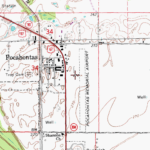 Topographic Map of Pocahontas Municipal Airport, AR