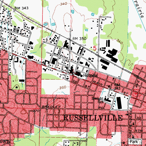 Topographic Map of AMI Saint Marys Regional Medical Center Heliport, AR