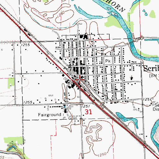 Topographic Map of City of Scribner, NE