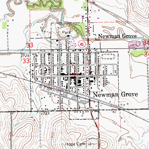 Topographic Map of City of Newman Grove, NE