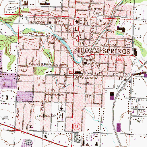 Topographic Map of Siloam Springs Memorial Hospital Heliport, AR