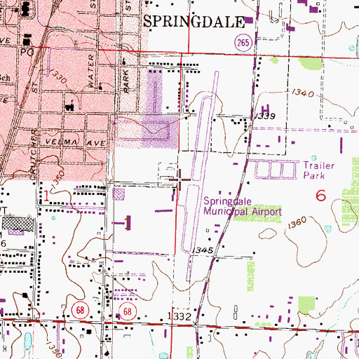 Topographic Map of Springdale Municipal Airport, AR