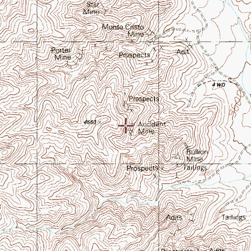Topographic Map of Accident Mine, NV