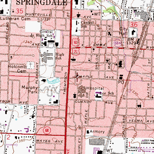 Topographic Map of Springdale Memorial Hospital Heliport, AR