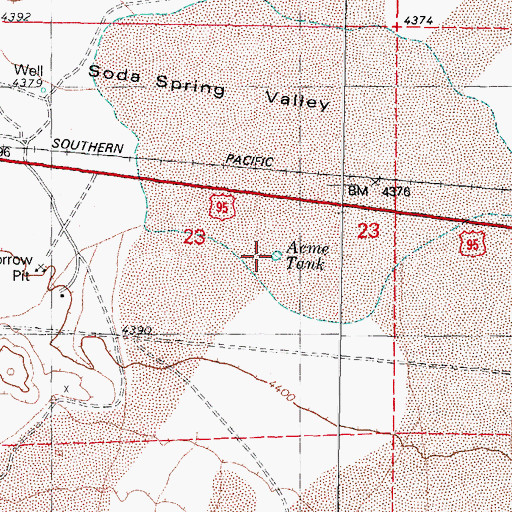 Topographic Map of Acme Tank, NV