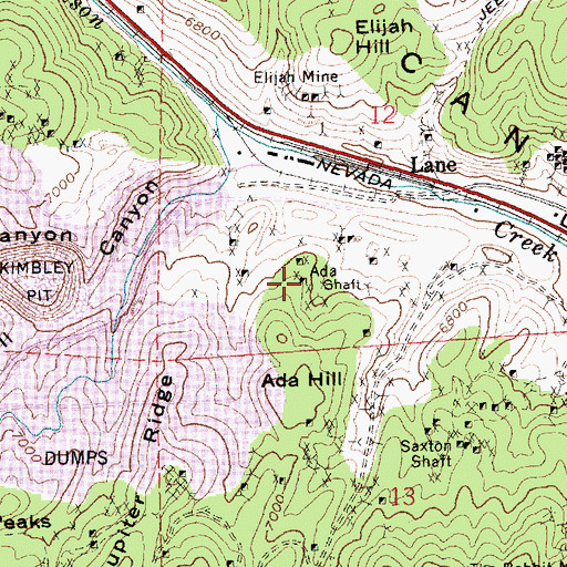 Topographic Map of Ada Shaft, NV