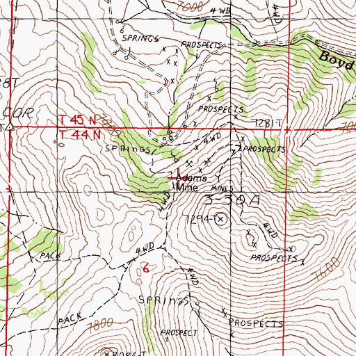 Topographic Map of Adams Mine, NV