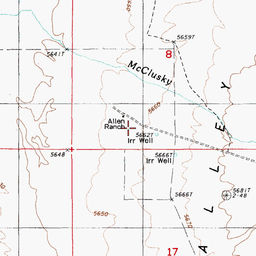 Topographic Map of Allen Ranch, NV