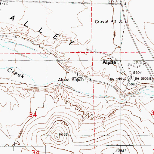 Topographic Map of Alpha Ranch, NV