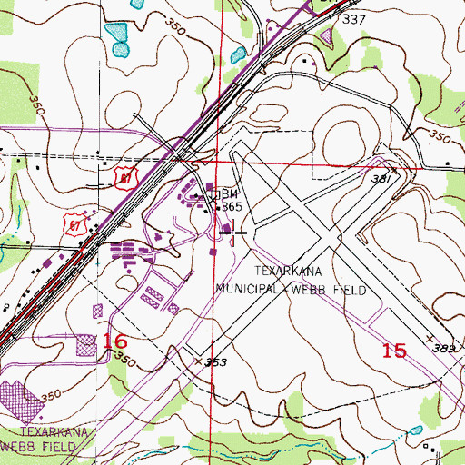 Topographic Map of Texarkana Regional Airport-Webb Field, AR