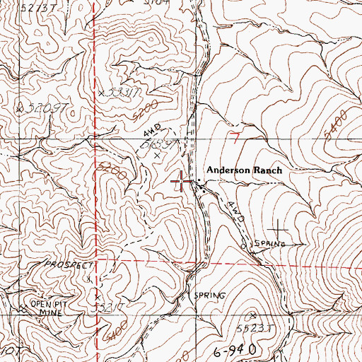 Topographic Map of Anderson Ranch, NV