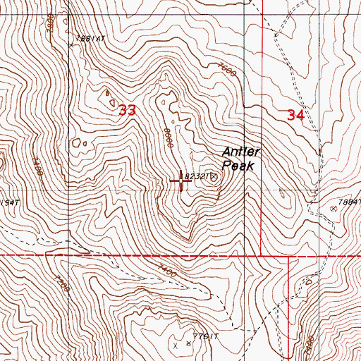 Topographic Map of Antler Peak, NV