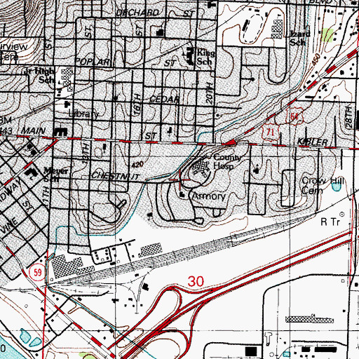 Topographic Map of Crawford Memorial Hospital Heliport, AR