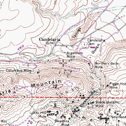 Topographic Map of Argentum Mine, NV