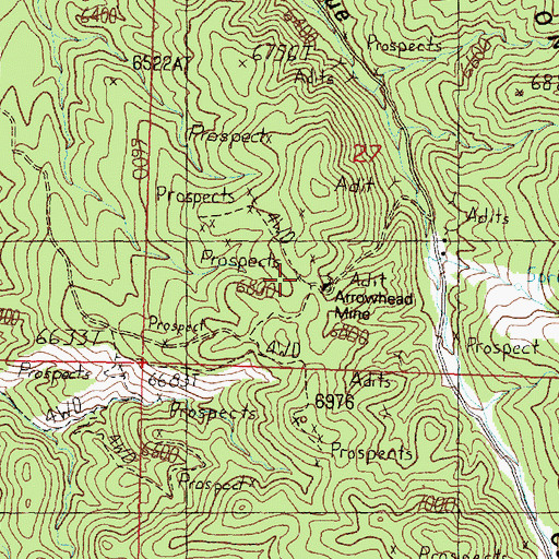 Topographic Map of Arrowhead Mine, NV