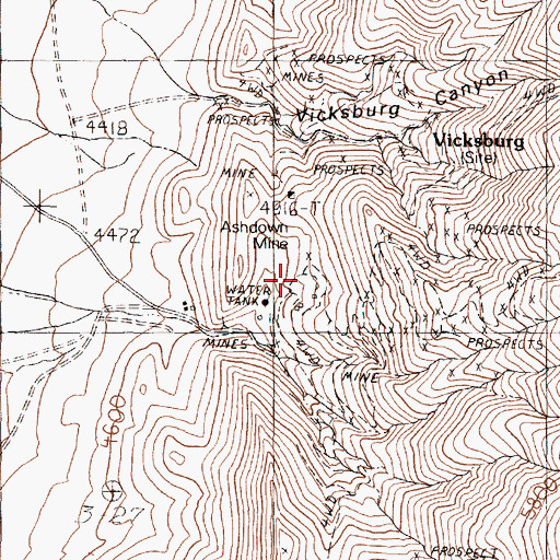 Topographic Map of Ashdown Mine, NV