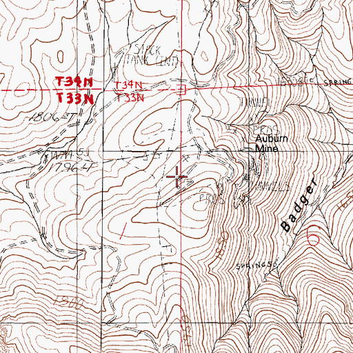 Topographic Map of Auburn Mine, NV