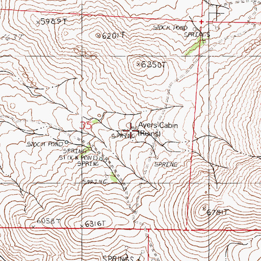 Topographic Map of Ayers Cabin Ruins, NV