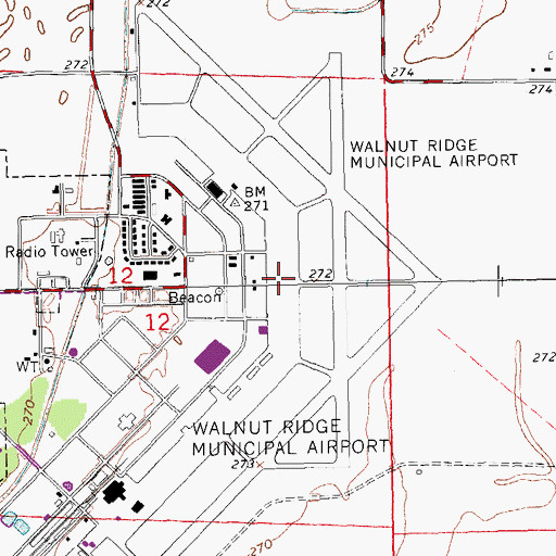 Topographic Map of Walnut Ridge Regional Airport, AR