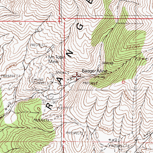Topographic Map of Badger Mine, NV