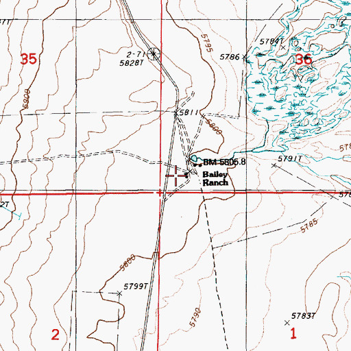 Topographic Map of Bailey Ranch, NV