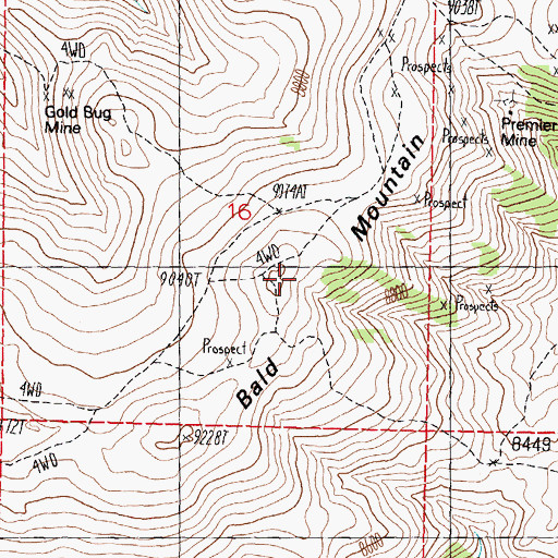 Topographic Map of Bald Mountain, NV