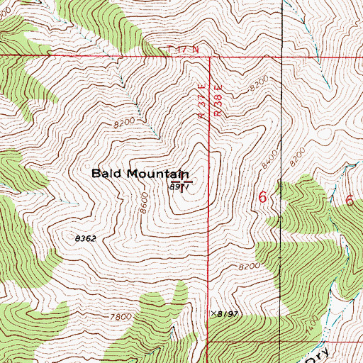 Topographic Map of Bald Mountain, NV