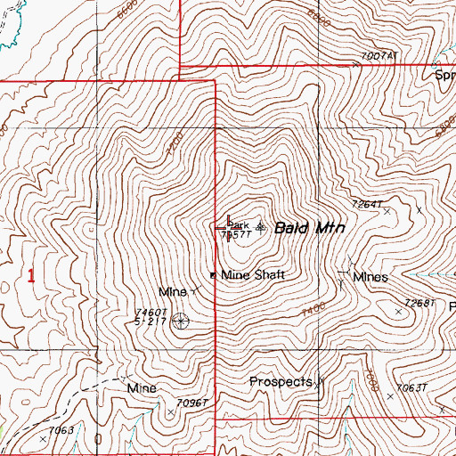 Topographic Map of Bald Mountain, NV