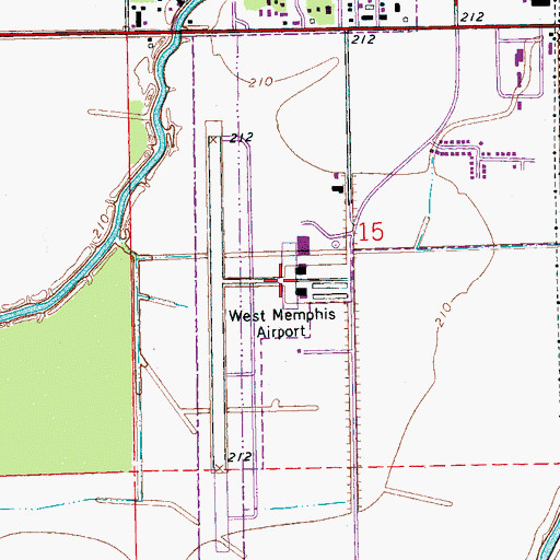Topographic Map of West Memphis Municipal Airport, AR