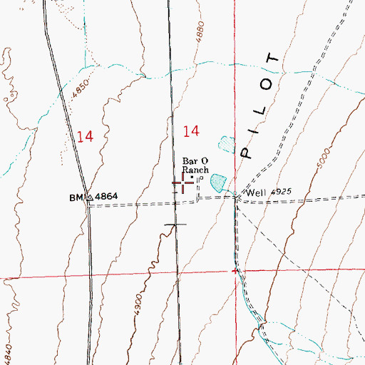 Topographic Map of Bar O Ranch, NV