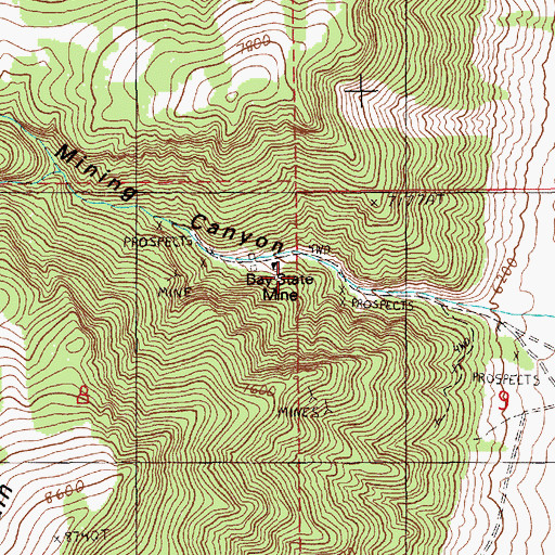 Topographic Map of Bay State Mine, NV