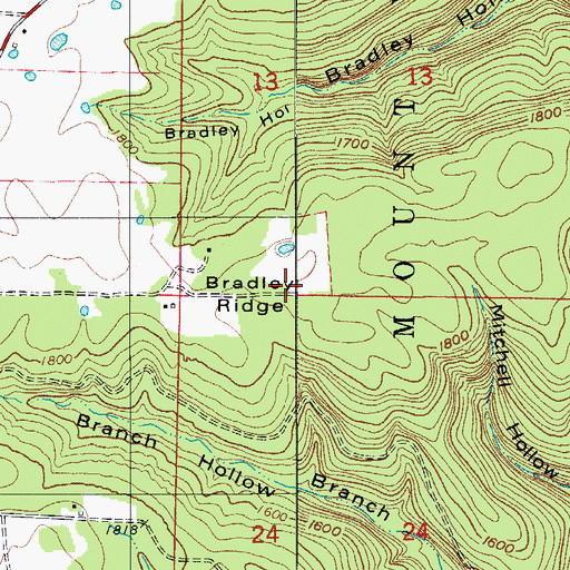 Topographic Map of Bradley Ridge, AR
