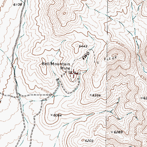 Topographic Map of Bell Mountain Mine, NV