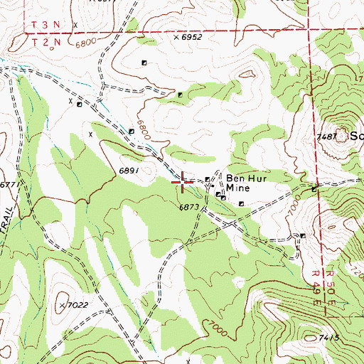 Topographic Map of Ben Hur Mine, NV