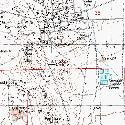Topographic Map of Berlock Mine, NV