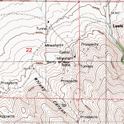 Topographic Map of Betty O'Neal Mine, NV